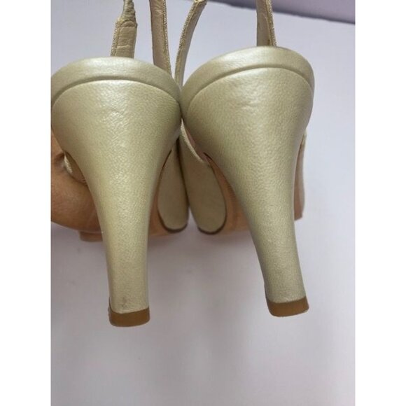 Linen Slingback Heels Larry Stuart Collection 3" heel beige color - Picture 6 of 11